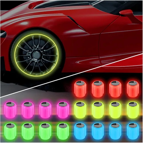 Vista 25 de 16 PCS tapones fluorescentes para vástago de válvula de neumático, tapones luminosos para válvula de aire de rueda de automóvil, accesorios