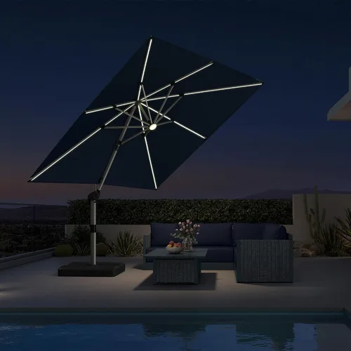 Vista 23 de PURPLE LEAF Sombrilla de patio de 9 x 12 pies con luces, sombrilla rectangular voladiza para exteriores, funciona con energía solar, LED