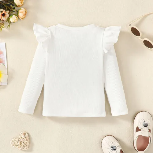 Vista 7 de OPAWO Camisetas de manga larga y corta con volantes para niña, blusa acanalada para niña, ropa para bebé, paquete de 2 unidades de 1 a 6 años