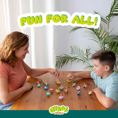 Vista 7 de BONNYCO Paquete de 40 unidades de peonzas de madera, peonzas para fiestas infantiles de la selva. Peonzas para bolsas de regalo para niños de 3-5