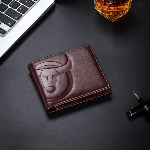 Vista 2 de BULLCAPTAIN Cartera delgada para hombre de cuero genuino RFID bloqueo minimalista cartera para hombres doble tarjeta de crédito titular 203H Coffee