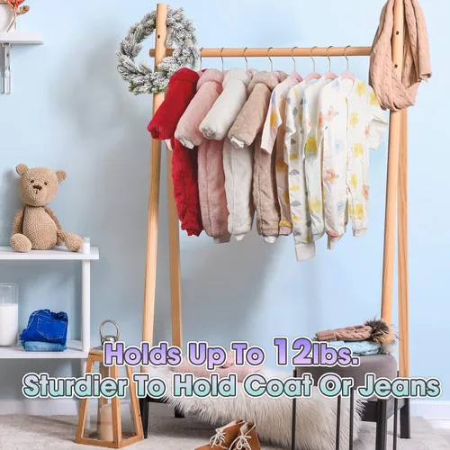 Vista 5 de Perchas de terciopelo para bebé, paquete de 50 unidades, 11.4 pulgadas, perchas antideslizantes para ropa de bebé, perchas resistentes para bebés