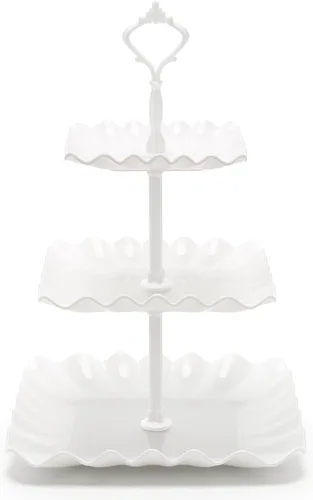 Vista 9 de Coitak Soporte para cupcakes de 3 niveles, soporte de plástico escalonado, bandeja cuadrada para postres para fiestas de té, cumpleaños y bodas