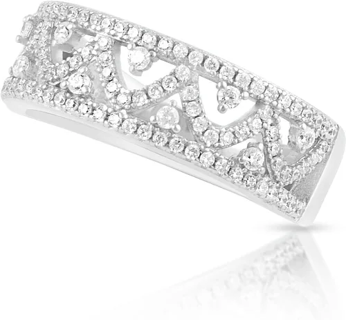 Vista 2 de Anillo de plata de ley con filigrana de diamantes de imitación (tamaño 5-9)