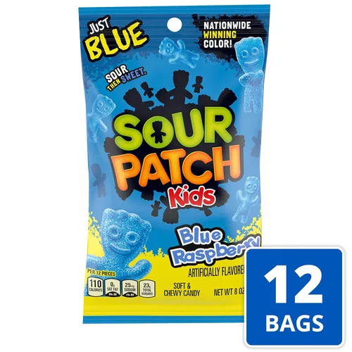 Vista 4 de SOUR PATCH KIDS Caramelo suave y masticable de frambuesa azul, bolsas de 12-8 onzas