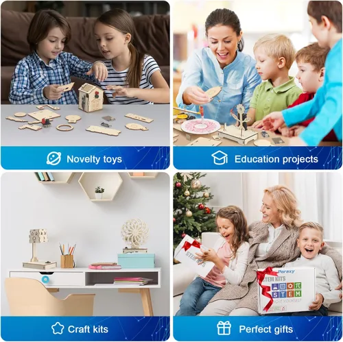 Vista 6 de Juguetes STEM 6 en 1 para niños de 8 a 12 años, kits STEM, rompecabezas de madera 3D, proyectos de ciencia educativa, kits de modelos