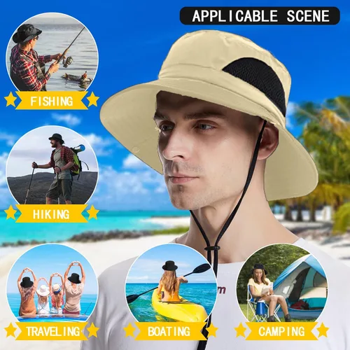 Vista 4 de Sombrero de sol para hombres y mujeres, protección UPF 50+ de ala ancha, sombrero Boonie para hombres y mujeres (20.8 pies a 23.2 pies)