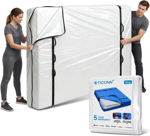 Vista 26 de TICONN Bolsas para colchón para mudanza, bolsa de almacenamiento de servicio pesado para colchón Full XL con asa perimetral y hebillas ajustables