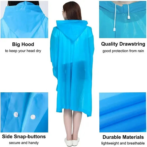 Vista 4 de Rain Ponchos for Adults Reusable, 2 Pack Raincoat for Women Men, Waterproof Rain Coat Gear with Hood Drawstring