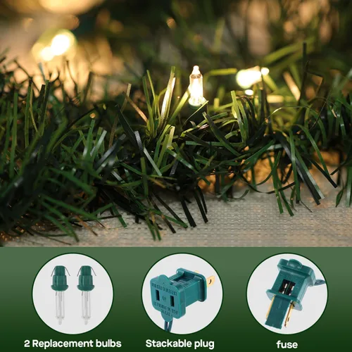 Vista 2 de Twinkle Star Guirnalda de Navidad preiluminada de 15 pies, guirnalda de pino artificial iluminada con enchufe, 35 miniluces incandescentes