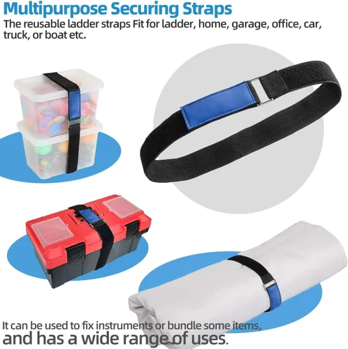 Vista 5 de Correas de amarre para escaleras, correas ajustables multiusos para escaleras Reusable Ladder Straps, Ladder Rack Tie Down Strap with Nylon Hook &