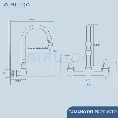 Vista 6 de Airuida - Grifo de fregadero de cocina de níquel cepillado de 8 pulgadas
