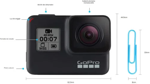 Vista 3 de GoPro Hero7 Black - Cámara de acción impermeable con pantalla táctil 4K Ultra HD Video 12MP Fotos 720p Estabilización de transmisión en vivo