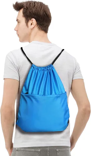 Vista 9 de Mochila deportiva con cordón BuyAgain resistente al agua, bolsa de cuerda deportiva para gimnasio, para mujeres y hombres, grande con cremallera