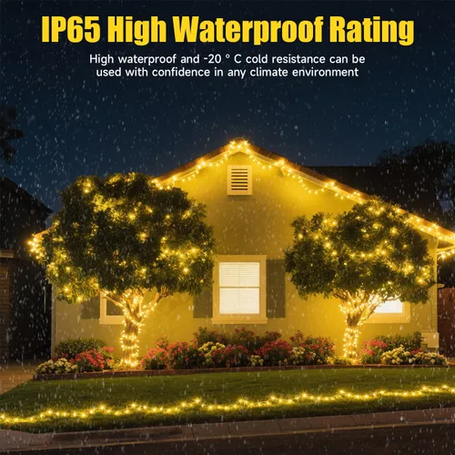 Vista 6 de Luces de Navidad con 8 modos de iluminación, 200 luces LED de 66 pies con control remoto, cadena de luces recargables para exteriores, decoraciones