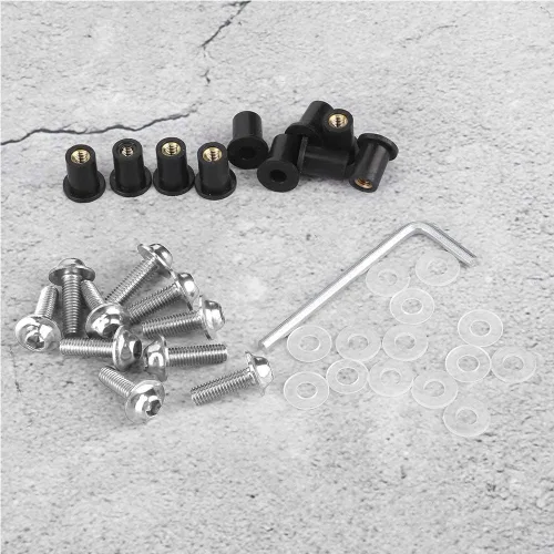 Vista 4 de Qiilu Kit de pernos para parabrisas, 10 piezas de pernos de parabrisas de motocicleta, arandelas de tuerca, kit de montaje universal de carenado