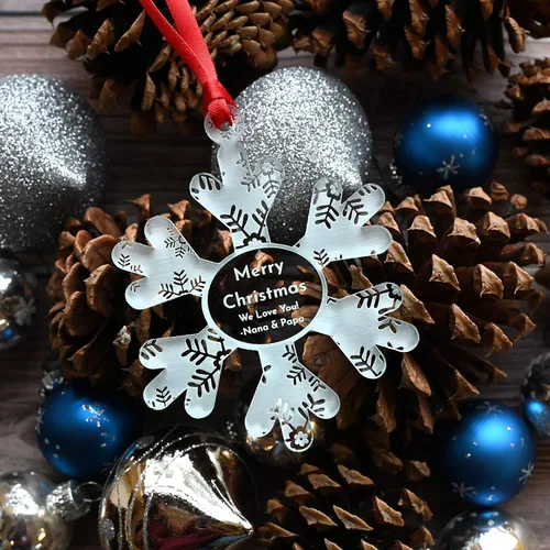 Vista 6 de LHS Adornos de Navidad personalizados para 2023 Decoraciones de copo de nieve para árbol, acrílico transparente resistente a roturas