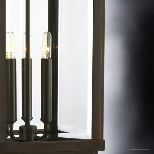 Vista 5 de Urban Ambiance Lámpara colgante colonial de lujo para exteriores, tamaño grande: 23-3/4" x 9-1/2", con elementos estilo granja, acabado de bronce