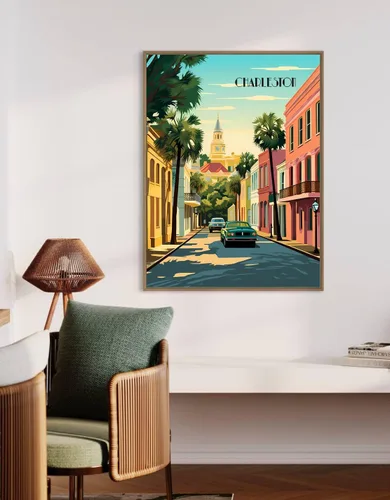 Vista 4 de Turnip Designs 8X10 sin marco Charleston Carolina del Sur Retro Ciudad Urbano Paisaje Arte Impresión Póster Ilustración Decoración del Hogar RC005