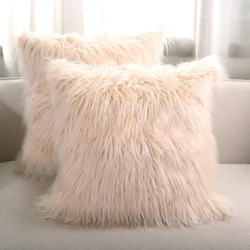Vista 15 de Fundas de almohada de piel sintética de 18 x 18 pulgadas, decoración de lujo de piel larga mongol, esponjosa, suave, funda de cojín cuadrada