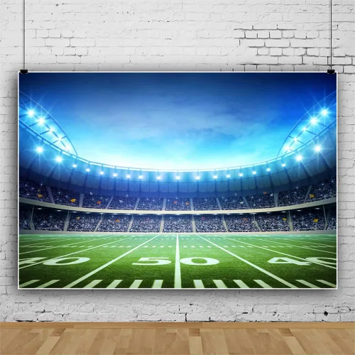 Vista 4 de Telón de fondo de fútbol de tela de 10 x 8 pies para decoración de fiesta de día de juego, fondo de eventos deportivos