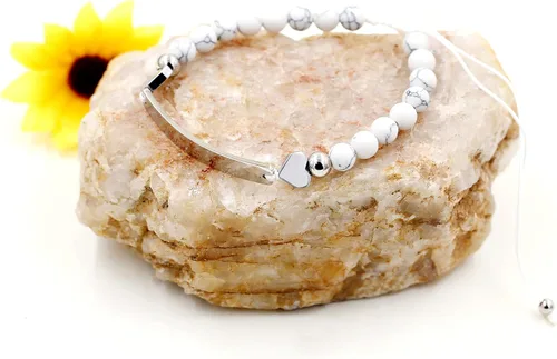 Vista 4 de Pulsera de identificación con nombre personalizado de 0.236 in, pulsera trenzada de piedra turquesa blanca para hombres, mujeres, mejores amigos