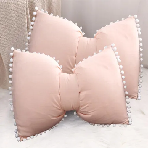 Vista 11 de 14x20 Fundas de almohada decorativas con pompones y lazos de terciopelo para habitación, cama, sofá, sofá cama, azul x2