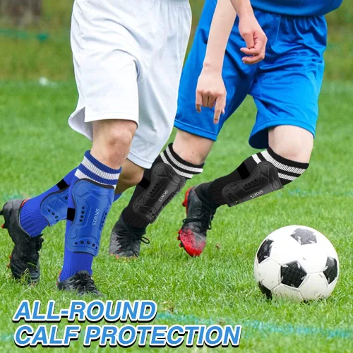 Vista 4 de 3 pares de espinilleras de fútbol juvenil, resistentes a los impactos, 3 pares de calcetines largos de fútbol, espinilleras flexibles para niños