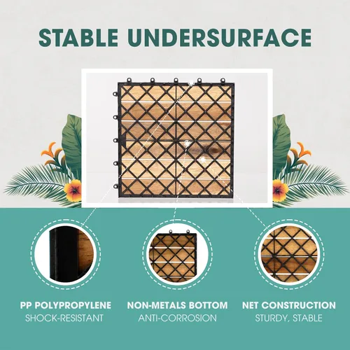 Vista 3 de Idzo Azulejos de terraza entrelazados – 20 azulejos impermeables de madera de acacia para patio, azulejos para interiores y exteriores – 2 estilos