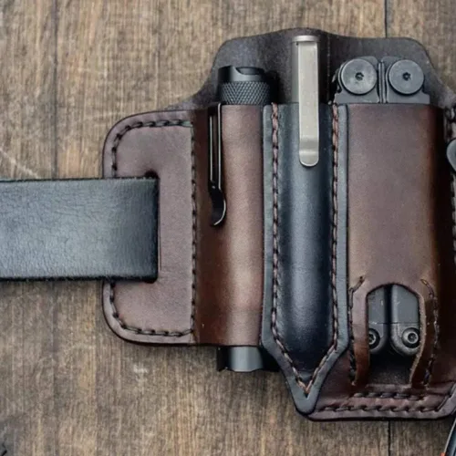 Vista 6 de Amorr Funda multiherramienta de cuero para cinturón, organizador de bolsillo EDC con soporte para llaves, cinturón de almacenamiento, bolsa de Negro