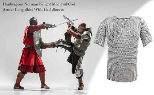 Vista 4 de Nagina International Haubergeon - Juego de armadura medieval de caballero normando (adulto de tamaño completo) camisa larga con medias mangas
