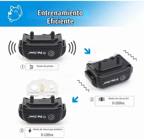 Vista 4 de Petrainer - Collar de perro 100% impermeable con control remoto para entrenamiento con pitido / Vibración / golpe eléctrico, collar electrónico