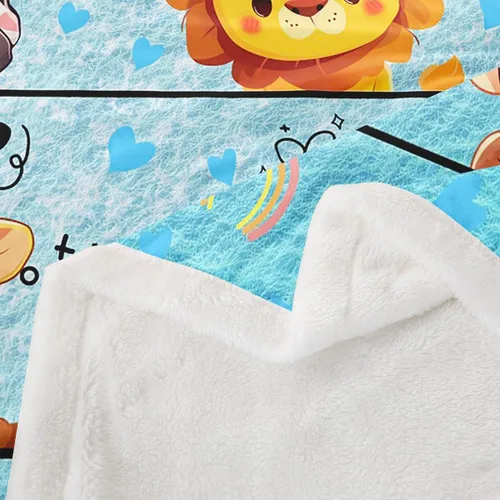 Vista 4 de Manta de franela de animales de dibujos animados para todas las estaciones, manta de cama azul con estampado de amor Kawaii para decoración
