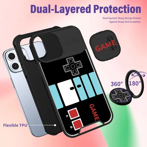 Vista 5 de Funermei Funda 2 en 1 para iPhone 15 Pro para niños, bonita funda divertida y divertida de dibujos animados, para niños, niñas y hombres, diseño