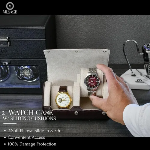 Vista 4 de Estuche de viaje para hombres con 2 relojes Mirage Watch Roll, accesorio de regalo, color espressomarfil