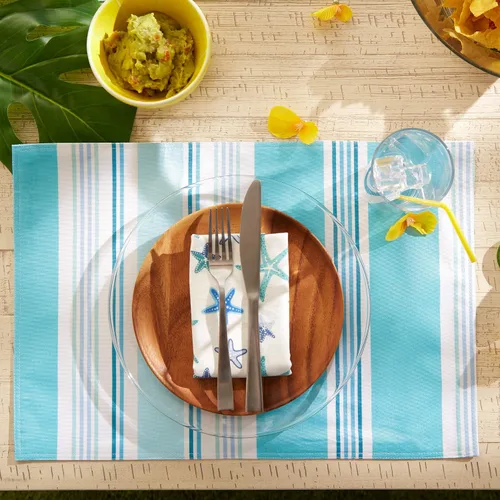Vista 5 de DII - Colección de mesa de verano con rayas para exterior, uso múltiple, lavable a máquina, juego de manteles reversibles, 13x19, casa de playa