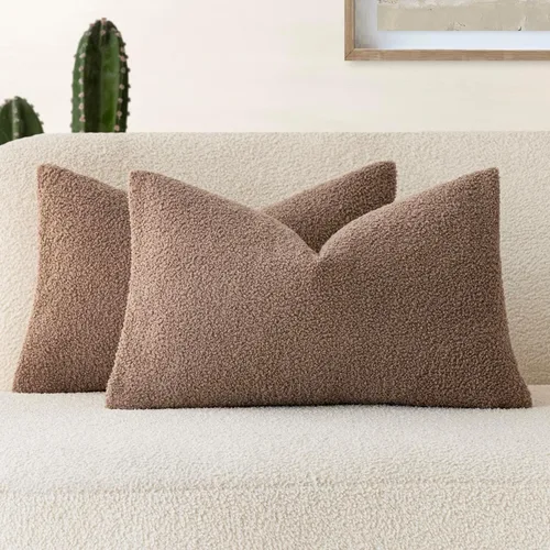 Vista 34 de Foindtower Paquete de 2 fundas de cojín decorativas de pelo sintético rizado, suave y mullida, con cremallera, acogedora funda de almohada