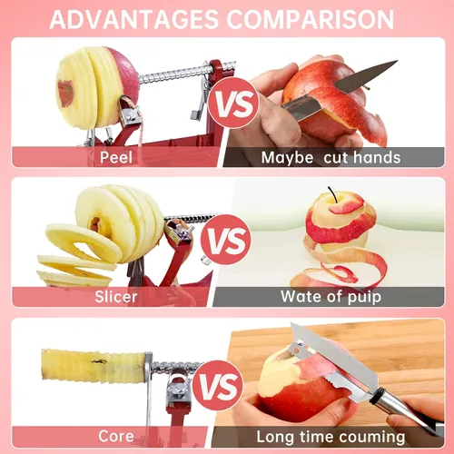 Vista 6 de Pelador de manzanas, pelador de acero inoxidable para cortar manzanas, duradero y resistente, aleación de magnesio fundido a presión, descorazonador