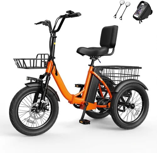 Vista 12 de Bicicleta eléctrica T10, triciclo eléctrico de 1200 W, motor sin escobillas, triciclo plegable de 48 V 10.4 AH, bicicleta eléctrica de 3 ruedas
