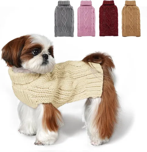 Vista 11 de kyeese Suéteres para Perros Pequeños con Hilo Dorado Cuello de Tortuga Tejido de Punto para Perro