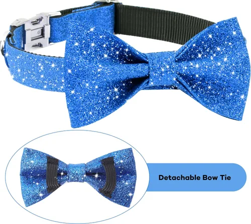 Vista 3 de Collar de perro Jumpress para niño azul con lazo, collar de pajarita con brillo para cachorros, perros pequeños y medianos, collar de perro lindo