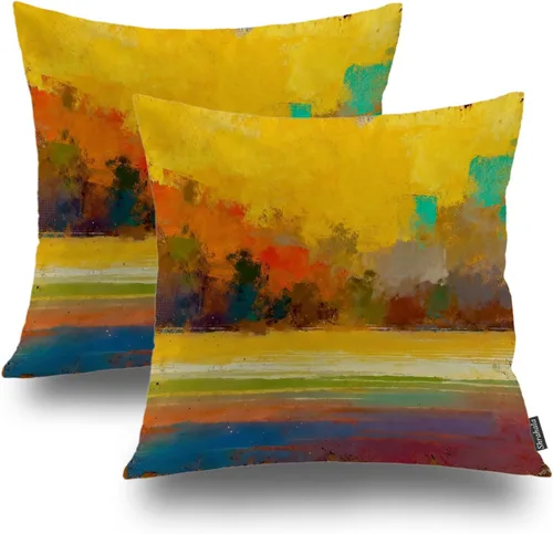 Vista 17 de Shrahala Juego de 2 fundas de almohada de mandala de color beige para exteriores, cuadradas, mandala, para interiores, de lino resistente al agua