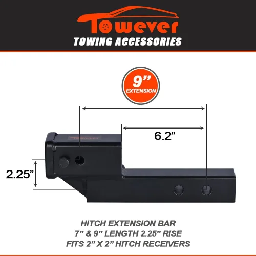 Vista 2 de 84121 - Adaptador de receptor de enganche con caída/elevación de 2", extensor de enganche de 9", elevador de enganche de tubo sólido