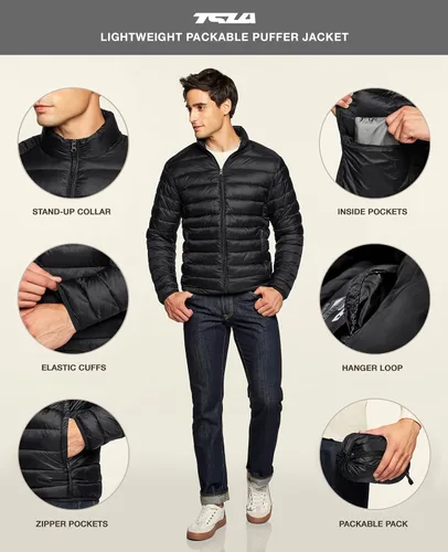 Vista 3 de TSLA - Chaqueta acolchada, ligera y plegable para hombre, ideal para invierno, impermeable