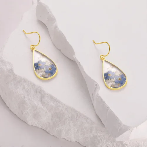 Vista 33 de Forget-Me-Not and Queen Anne's Lace Pressed Wildflower Earrings Pressed Flower Earrings Handmade Drop and Dangle Earrings Gift for Woman