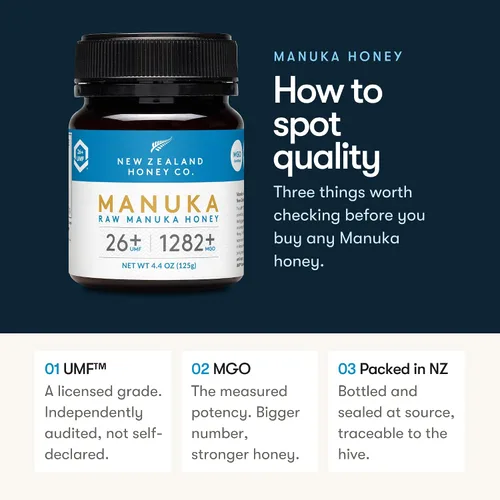 Vista 6 de New Zealand Honey Co. Miel de manuka cruda UMF 26+ MGO 1282+, certificado UMF /4.4oz