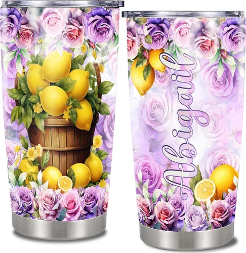 Vista 10 de Vaso personalizado de cereza con tapa, flores, colorido, nombre personalizado, taza aislada, taza de viaje para niñas, mujeres, amantes