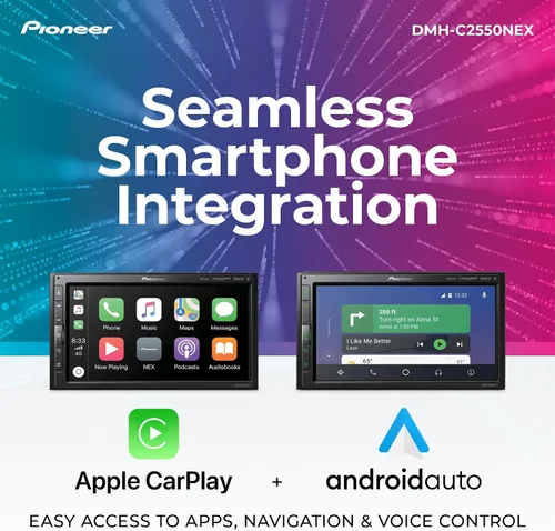 Vista 3 de Pioneer DMH-C2550NEX Pantalla táctil capacitiva de 6.8 pulgadas, chasis modular - Apple CarPlay con cable y Android Auto, Amazon Alexa, Bluetooth