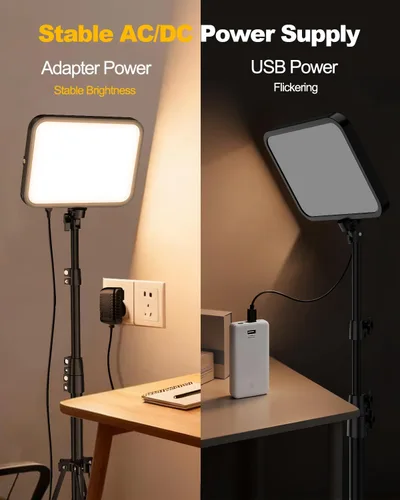 Vista 4 de UBeesize - Pack de 2 luces de video LED, luces de estudio para fotografía regulables de 3000-6500K con soporte para trípode y soporte para teléfono