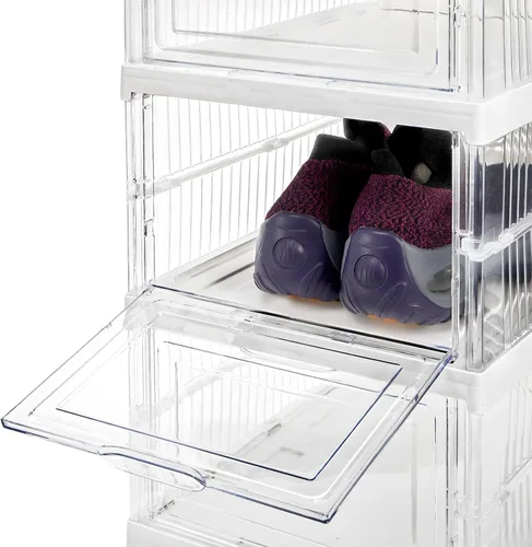 Vista 3 de Hedume Paquete de 6 cajas transparentes apilables para zapatos, caja de almacenamiento de zapatos frontal sin montaje, organizador de zapatos